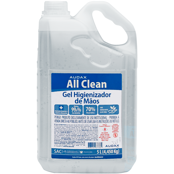 Pack allclean alcool gel higienizador maos 70 5litros