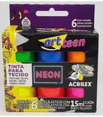 Tinta Para Tecido Neon c/6 15ml Acrilex 04006