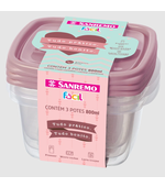 Pote Plástico Quadrado c/Tampa Rosa 800ml c/3 un Sanremo Ref.125